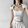 Sweet Spice Girl Sexy Neck Shoulder T-shirt Verão Novo Pure Design Sexy Slim-fit Navel Short Top