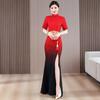 Verano 2024 Nuevo Elegante Estilo Chino Mejorado Edad Media y Adulta Traje de Escenario Adelgazante Show Cheongsam Falda