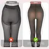 Fornecimento exclusivo transfronteiriço de calças-collant plus size de tecido falso transparente, quentes, com reforço na virilha, forradas com fleece, grossas e meias-calças semitransparentes