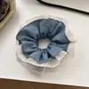 Crema de Sal Marina Azul Flor Doble Capa Brote de Flor Anillo para el Cabello Estilo Francés para Mujer Temperamento Suave Sentido Avanzado Azul Denim Cuerda para la Cabeza Anillo Intestinal Grande