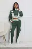 Td2789 Roupas Femininas Transfronteiriças Europeias e Americanas Outono e Inverno Novo Conjunto de Duas Peças com Gola Alta e Zíper com Calça Longa Color Block para Mulheres