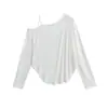 Top Sexy Dulce y Picante Estilo Hombros Descubiertos con Tirantes Manga Larga 2025 Otoño Nuevo Asimétrico Curvo Protección Solar Blusa Camiseta
