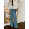 Guangzhou Trece Líneas [Rey del Confort Elástico Universal] Jeans de Cintura Alta para Mujer Sueltos Pantalones de Pierna Ancha Perezosos