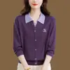 2026 Suéter de Punto para Personas de Mediana Edad y Mayores para Mujer, Falso Dos Piezas, Primavera y Otoño, Nuevo Estilo, Cuello de Punto, Capa Base, Top Holgado con Estilo