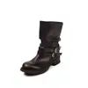 Botines dulces y geniales, de moda, con detalles de hebilla, tacón medio grueso, punta redonda y pala ancha de cuero plisado para mujer, perfectos para el invierno 2026