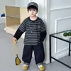 2411 Conjunto de Dos Piezas Falso de Camiseta con Sudadera de Manga Larga Estilo Coreano para Niños Jeans Conjunto de Otoño para Niño 5