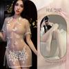 Lencería Sexy Bordada Floral, Tentación Sexy Transparente, Conjunto de Pijama Puro Deseo, Traje Cheongsam de la República de China, Dropshipping