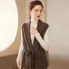 Cárdigan de cachemira tejido con punto de doce puntos, chaleco con cordones, top sin mangas de cuello en V, moderno y versátil