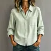 Primavera/Verão 2026 Amazon Cross-Border Europeu e Americano Feminino Manga Longa Xadrez Casual Solto Camisa com Gola Top Feminino