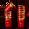 Vasos de Papel para Boda, Vasos Desechables para Agua, Vasos Engrosados para Celebración de Boda, Banquete de Boda Vasos Rojos con Lámina Dorada para Té Casero, Boda