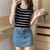 Camisola de Punto a Rayas para Mujer Verano para Usar Debajo Diseño Nicho Chic Spice Girl Top Corto Ajustado