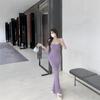 Vestido Longo Bodycon Liso Off-Shoulder Sem Costas Sem Alças Estilo Socialite para Mulheres, Verão Cintura Marcada Valoriza a Silhueta Sereia
