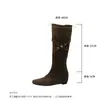 Botas Plissadas Acumuladas Dobráveis 6cm de Aumento de Altura Estilo 2026 Fivela de Cinto Emagrecedora Botas Longas Acima do Joelho