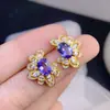 ¡Aretes de Tachuela de Tanzanita Natural, Morado Sedoso, Cuerpo Completamente Puro de Plata 925 con Incrustaciones Finas! Piedra Principal 6*8mm