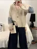 Estación Europea 2025 Primavera Nuevo Diseño de Costuras de Mezclilla Cardigan Tejido Holgado Suéter Chaqueta Versátil Moda Femenina
