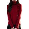 Nuevo Estilo Transfronterizo Otoño e Invierno Suéter de Punto de Cuello Alto a Rayas con Botones para Mujer Jersey Adelgazante Camiseta Básica de Punto Color Sólido con Abertura