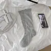 Calcetines de color blanco leche, transpirables, sin costuras, de longitud media para mujer, para primavera y verano, malla de rayas verticales, estilo ins delgado, calcetines holgados, calcetines largos de color liso