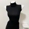 Cintura Pequeña Buena Para Usar Figura Bonita Sin Mangas Elegante Ajustado Color Sólido Cuello Alto Elegante Body Parte Inferior Top Camiseta
