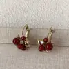 Estilo Nicho de Año Nuevo, Pendientes de Gama Alta, Dulces y Frescos, Pequeños, Sencillos, Modernos y Versátiles, Clips para Orejas y Aretes de Esfera Color Vino Tinto