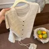 Look de dos piezas estilo coreano, top de punto hueco de manga corta para mujer, nueva colección de verano, versátil y adelgazante, perfecto para el trabajo o para usar casualmente