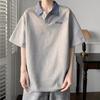 Camisa Polo de Manga Corta con Solapa Patchwork de Alta Resistencia Estilo Americano para Hombre, Camiseta Juvenil de Verano Moderna de Ajuste Holgado de Manga Media