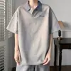 Camisa Polo de Manga Corta con Cuello de Solapa Patchwork Resistente Estilo Americano para Hombre, Top Juvenil de Verano Moderno de Ajuste Holgado de Alta Gama