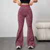 Calça de Yoga Transfronteiriça Personalizada para Mulheres, Flare Estampada de Leopardo Cintura Alta Levanta Bumbum Calças Fitness, Estilo Europeu e Americano Leggings Esportivos Bumbum de Pêssego