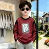 Camiseta de manga comprida 100% algodão para meninos, primavera e outono, top confortável e respirável para crianças mais velhas, camiseta da moda e legal estilo raglan