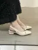 Zapatos de mujer Chuyuji estilo francés de tacón bajo, tacón medio, tacón grueso, modelo nuevo primavera-verano 2026, adecuados para combinar con faldas, sandalias Mary Jane de punta cerrada