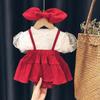 Roupas de Bebê Primavera e Outono Vestido de Bebê Menina 2021 Mês Completo de Um Ano Macacão Triângulo com Suspensório Estilo Coreano Princesa