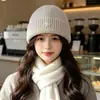 Gorro de Punto con Parche de Pony Estilo Coreano para Hombres y Mujeres, Gorro de Punto para Otoño e Invierno, Gorro Cálido de Tejer, Gorro de Lana con Protección para los Oídos, Gorro Frío para Adelgazar el Rostro