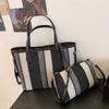 Bolso Grande de Alta Capacidad Madre e Hija de Venta Caliente Transfronterizo para Mujer, Nuevo Bolso Tote de Hombro o Axila Rayado de Bloques de Color de Moda para Viajes
