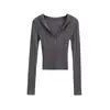 Ropa de punto Sexy Sexy Americana con Capucha y Escote en V Profundo, Cintura Alta, Otoño Nuevo, Ajustada, Corta, Básica
