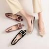 Zapatos de tacón bajo de estilo coreano para primavera para mujer, boca poco profunda, talla grande, suela plana, hebilla cuadrada, zapatos de caña baja, zapatos de hada, suela blanda, zapatos tipo rollo de huevo para comercio exterior