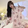 Pijama Feminino Macio e Sedoso, Calça de Outono Feminina de Manga Curta, Roupas de Casa Doces e Fofas de Urso para Verão, Conjuntos Femininos Finos