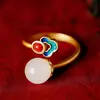 Ouro de Areia Vietnamita Estilo Chinês Coisas Boas com Nuvens Auspiciosas Pingente de Anel de Jade Branco Conjunto de Joias Colar Brincos