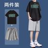 Camiseta de Manga Curta de Verão Tendência Masculina Solta Casual Conjunto Masculino Duas Peças Usar High Street Marca Tendência Conjunto de Duas Peças Fashion