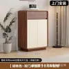 Zapatero de madera maciza color nogal para la entrada del hogar, almacenamiento integrado en cajón de gran capacidad, zapatero de entrada, de pie, contra la pared