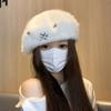 Boina de pele de coelho feminina outono e inverno japonês amor pelúcia nuvem chapéu para rosto mostrar pequeno all-match jornaleiro pintor chapéu maré