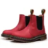 Audemars Piguet Crazy Horse Rojo 2976 Botines Chelsea Botas de Motocicleta para Mujer Botines de Cuero Genuino de Primera Capa Estilo Británico Slip-On