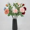 Rosa Simulação Haste Única Multi-cabeça Toque Real Rosa Casamento Flor Simulação Ornamento Sala de Estar Fotografia Flor Artificial Flor de Seda Atacado