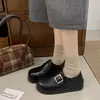 Novos Sapatos Femininos Birkenstock Outono 2026, Mocassins com Fivela de Solado Grosso, Aumento de Altura de 4cm, Sapatos Populares Pretos de Bico Redondo