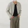 Cardigan com Zíper e Lapela Texturizado Despojado Cool Estilo Old Money Masculino Outono Casual Relaxado Quente Tricô Suéter Casaco