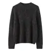 Camiseta básica de punto 100% cachemira pura, suéter pullover grueso de cuello redondo, hilo texturizado, top casual para mujer