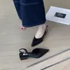 Sandalias de Tacón Grueso Estilo Francés Punta Fina para Mujer 2026 Primavera/Verano Nuevos Zapatos para el Trabajo Sandalias Deslumbrantes de Tacón Medio Punta Fina sin Espalda para Mujer