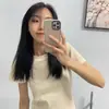 Camiseta Popular de Alta Gama de Color Sólido con Mangas Cortas para Mujer, Verano 2025, Corte Ajustado, Estilo Casual Simple, Top para Viajar al Trabajo