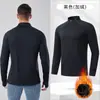 26 Novidade Outono/Inverno Veludo Plus Roupa Fitness Esportes ao Ar Livre Quente Meio Zíper Manga Longa Corrida Maratona Top Masculino
