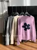 Suéter de Punto Grueso Redondo con Bloques de Color Florales Grandes Estilo Coreano para Mujer, Suéter de Punto Holgado Juvenil y Elegante, de Moda Principios de Primavera 2026