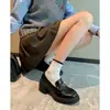 Versión de Piel de Vaca Talla Pequeña Mocasines de Suela Gruesa para Mujer 2026 Otoño/Invierno Nuevo Estilo Camelia Estilo Británico Zapatos Pequeños de Piel Tacón Grueso Zapatos de Vestir