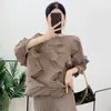 Top plisado Lily para mujer, manga tres cuartos, plisado de rombos, corte holgado, jersey adelgazante, camiseta talla grande, top plisado para mujer